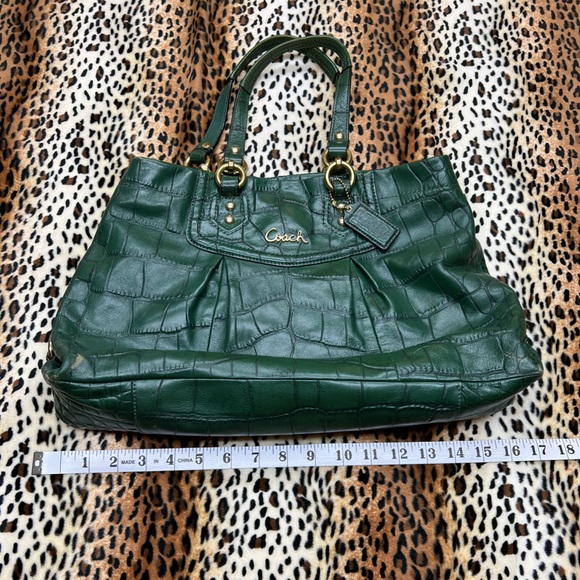 Coach Ashley Croc Embossed Leather Carry-All Hand bag hunter green - Picture 7 of 16